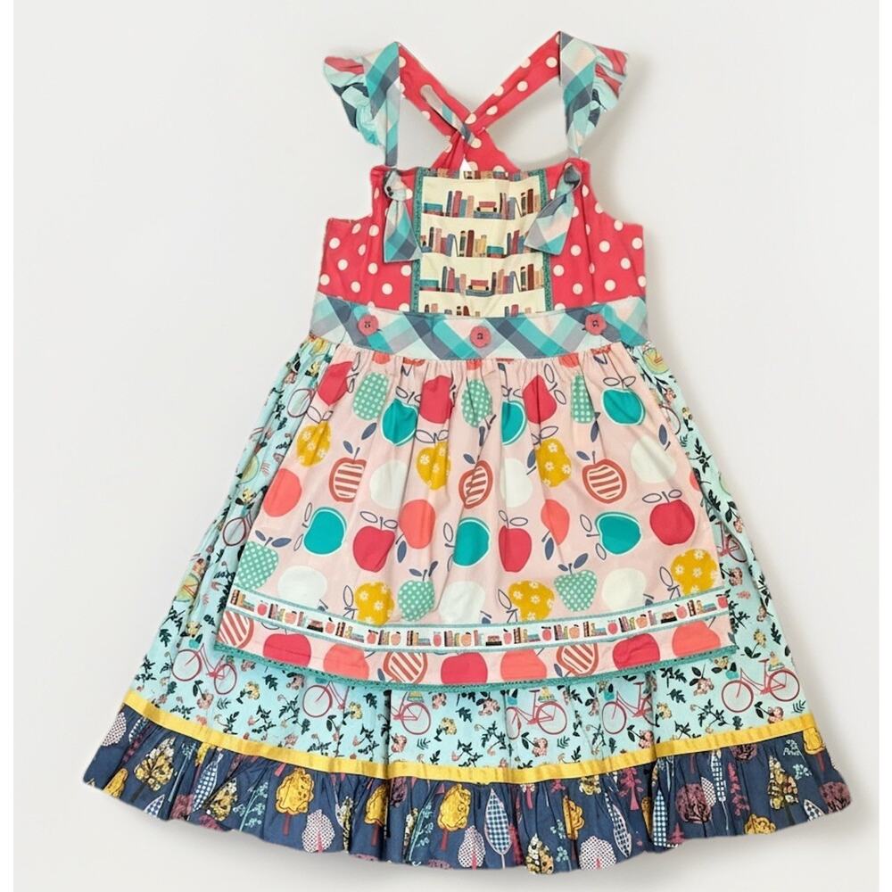 Matilda Jane Wonderment Bike Path Knot Dress Sz 8 Pink Boutique Apron